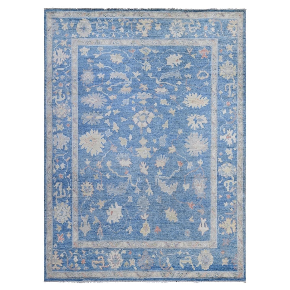 Denim Blue Afghan Angora Oushak Natural Dyes Oriental Rug: Title: Denim Blue Afghan Angora Oushak Natural Dyes Oriental RugDescription: This is a truly genuine one-of-a-kind. It has been Knotted for months and months in the centuries-old weaving