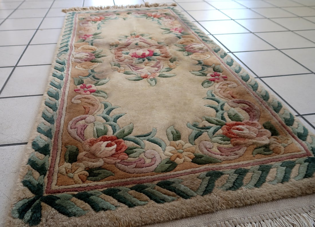 Hand made vintage Art Deco Chinese rug 2' x 4.1' (63cm x 125cm) 1960s - 10