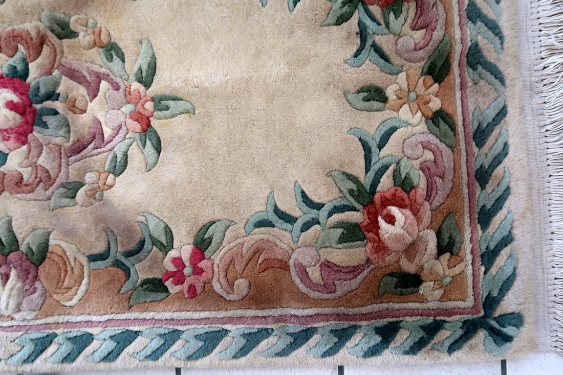 Hand made vintage Art Deco Chinese rug 2' x 4.1' (63cm x 125cm) 1960s - 5