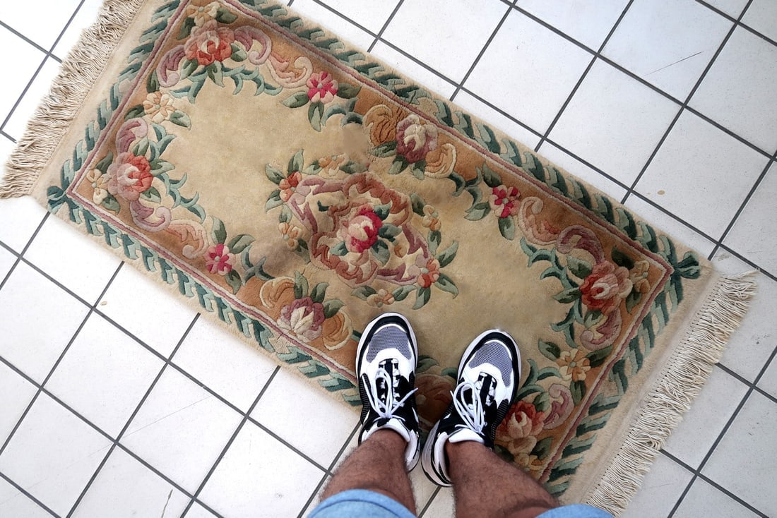 Hand made vintage Art Deco Chinese rug 2' x 4.1' (63cm x 125cm) 1960s - 8