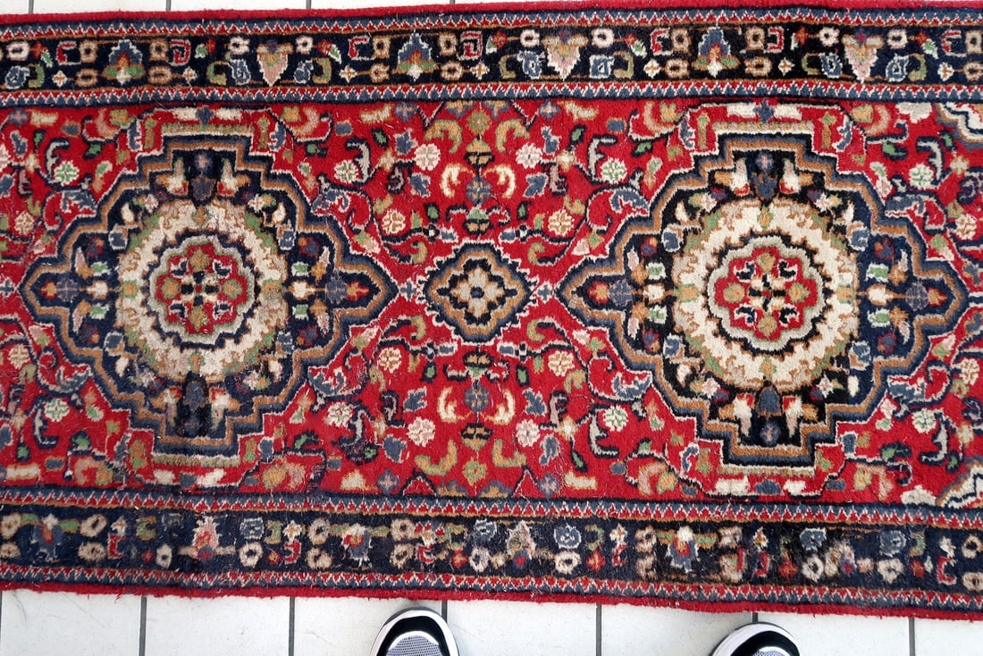 Handmade vintage Persian Malayer runner 2.6' x 9.4' (80cm x 289cm) 1950s - 7