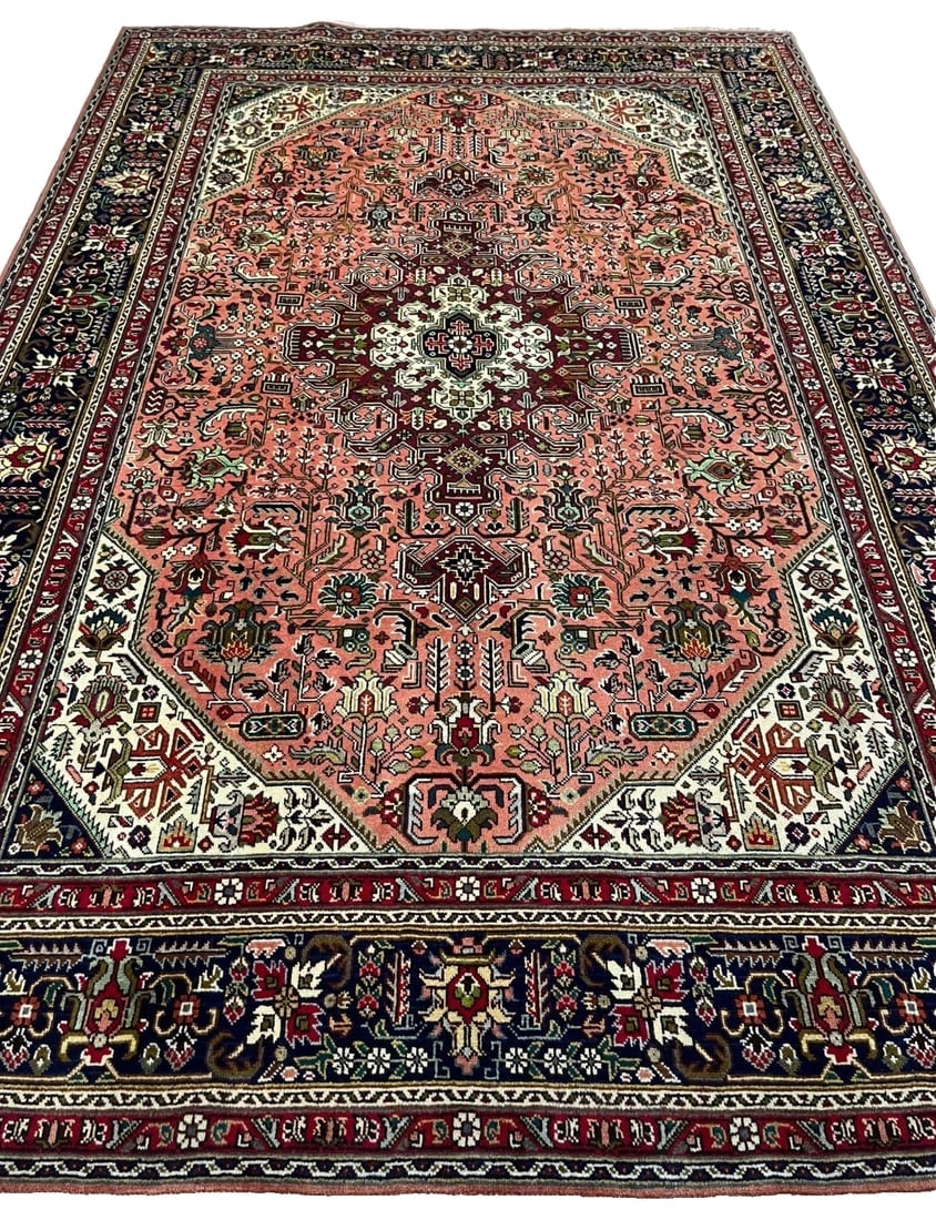 Hand Knotted Persian Tabriz Rose Oriental Area Rug 6'8" x 9'11" - 2