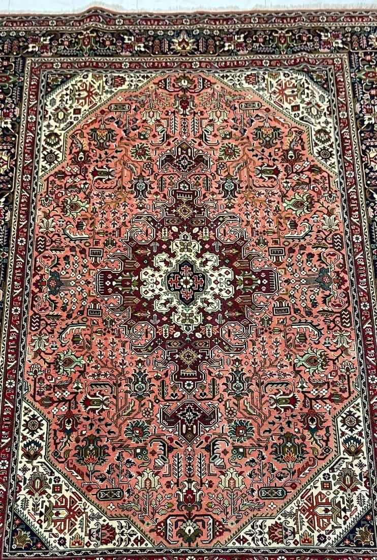 Hand Knotted Persian Tabriz Rose Oriental Area Rug 6'8" x 9'11" - 3
