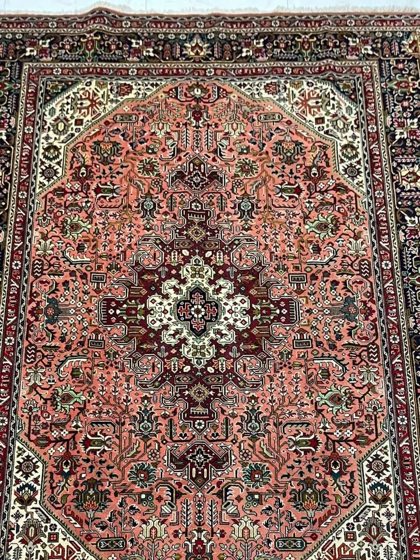 Hand Knotted Persian Tabriz Rose Oriental Area Rug 6'8" x 9'11" - 5