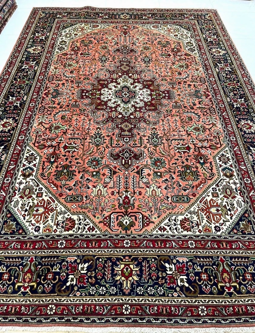 Hand Knotted Persian Tabriz Rose Oriental Area Rug 6'8" x 9'11" - 9