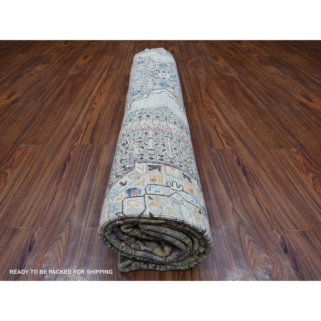 Concrete Gray Hand Knotted Wool Peshawar Mamluk Round Oriental Rug - 9