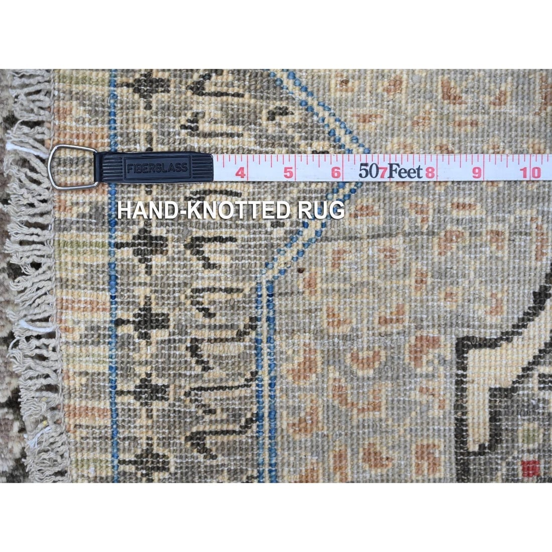 Concrete Gray Hand Knotted Wool Peshawar Mamluk Round Oriental Rug - 11