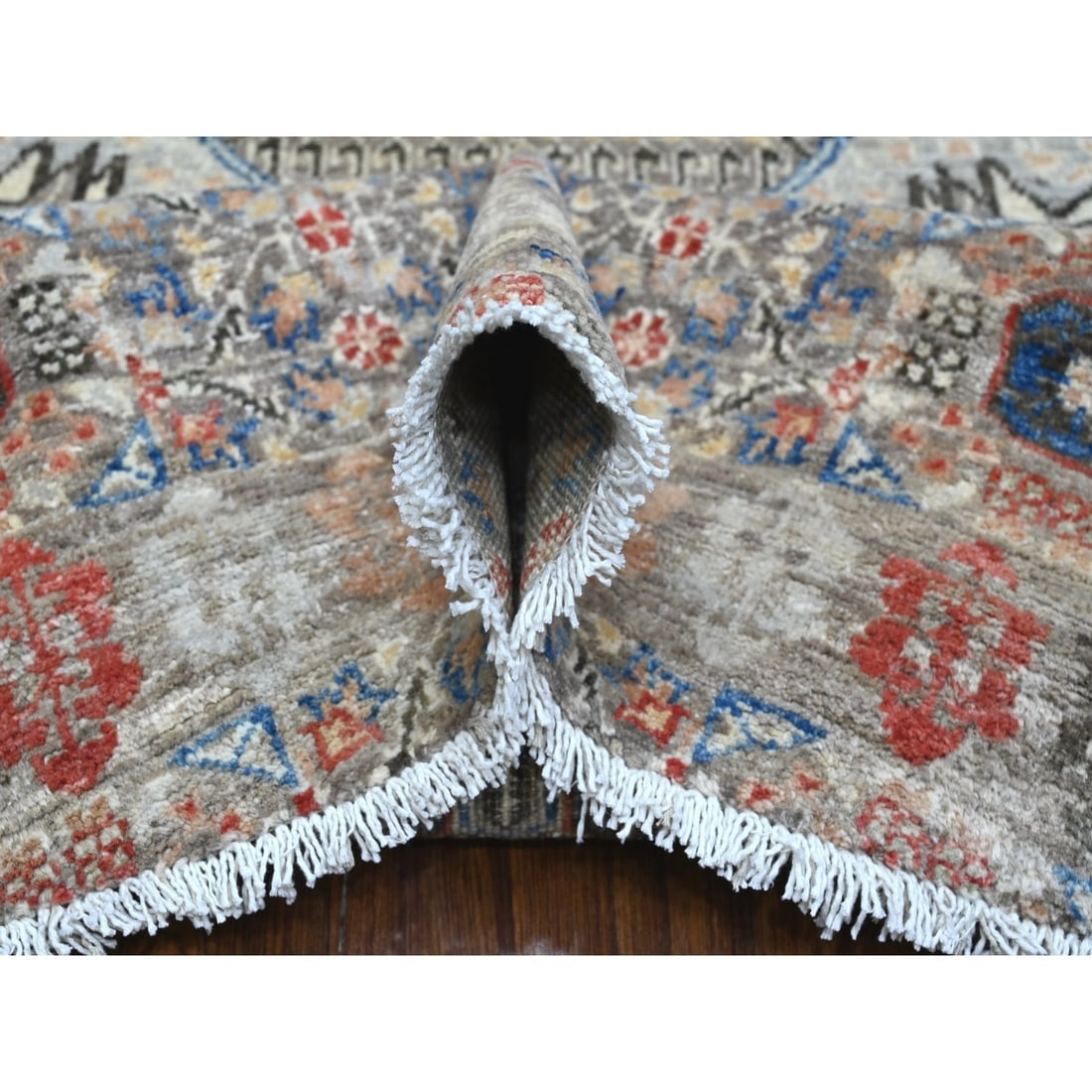 Concrete Gray Hand Knotted Wool Peshawar Mamluk Round Oriental Rug - 5