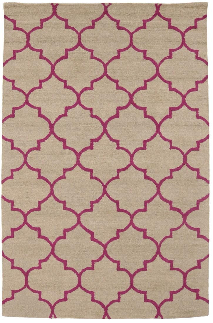 Beige & Fuchsia Trellis 5X8 Hand-Tufted Modern Rug: Title: Beige & Fuchsia Trellis 5X8 Hand-Tufted Modern RugDescription:Beige & Fuchsia Trellis Design 5X8 Hand-Tufted Modern Rug Contemporary CarpetDate/Period: Materials:WoolDimension:5'0 X 8'0 Ft