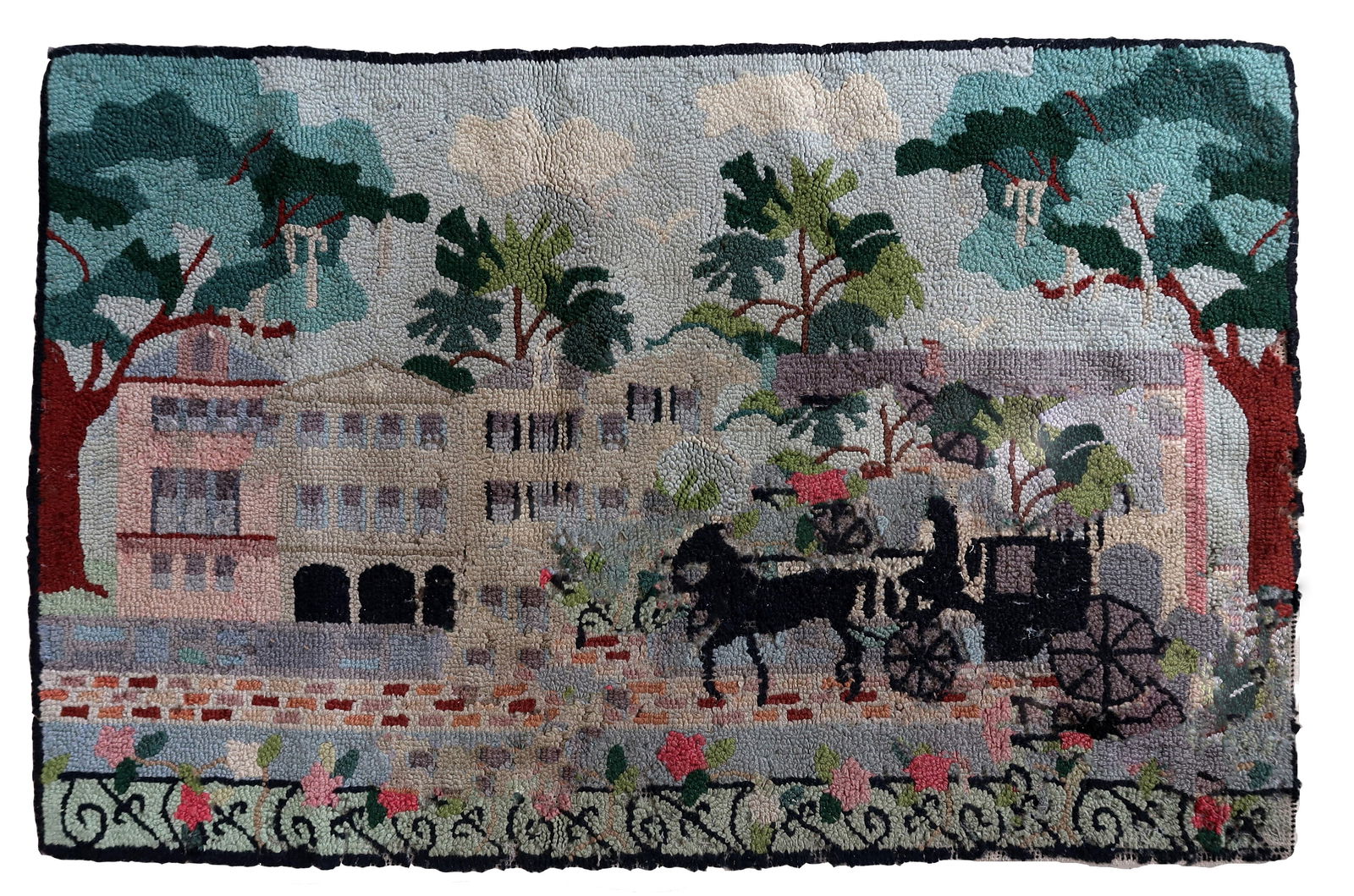 Handmade vintage American Hooked rug 1.8' x 2.8' (56cm x 86cm) 1940s: Title:Handmade vintage American Hooked rug 1.8' x 2.8' (56cm x 86cm) 1940sOrigin:USADimension:1.8' x 2.8' (56cm x 86cm)Materials:woolYear:1940sDescription:Handmade vintage American Hooked rug in