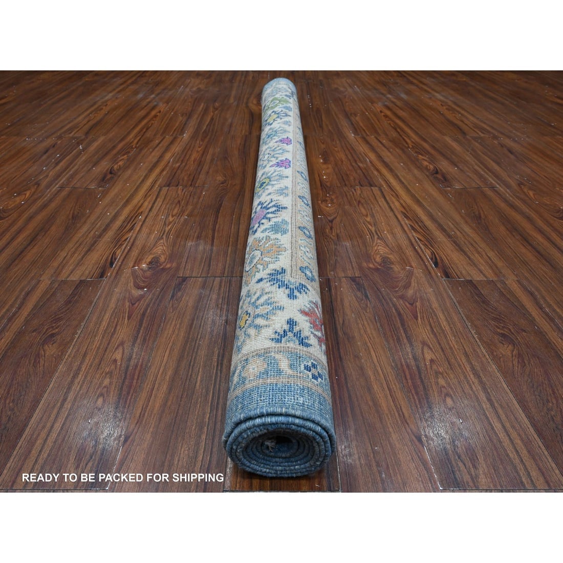 Blue And Ivory Fusion Kazak With Soft Organic Wool Oriental Rug - 4