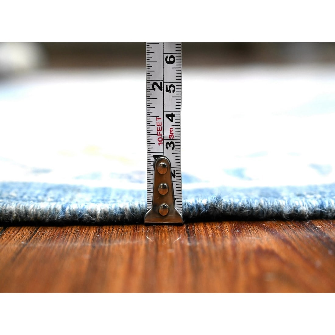 Blue And Ivory Fusion Kazak With Soft Organic Wool Oriental Rug - 5