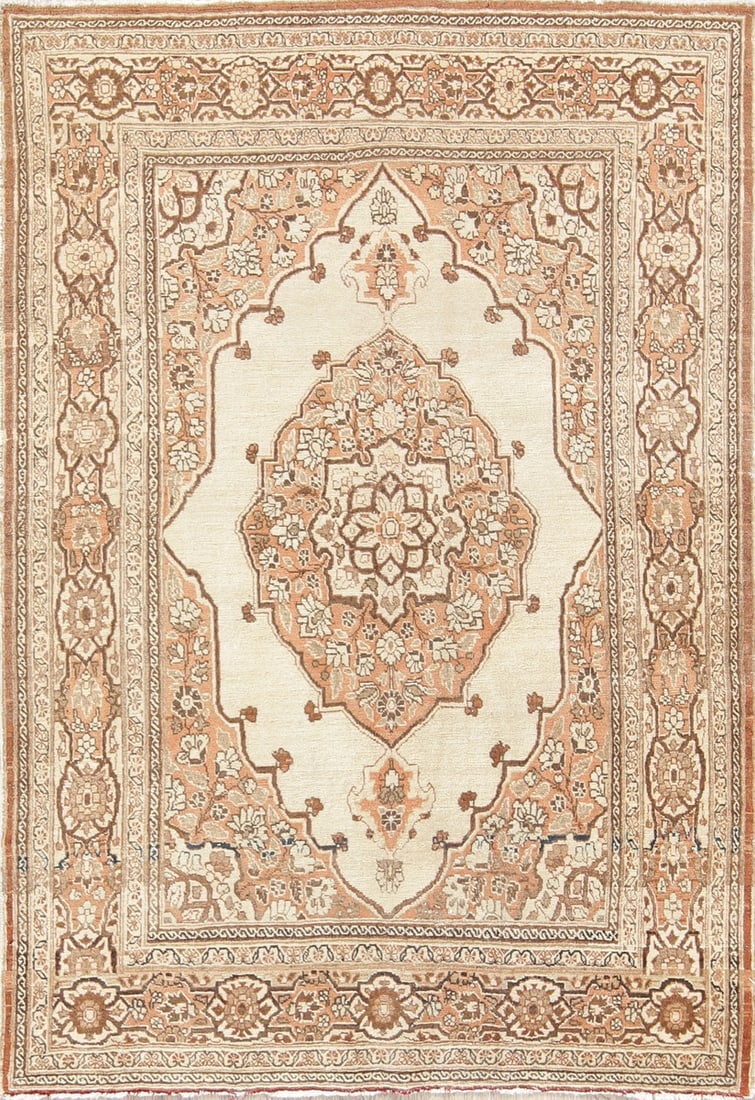 Geometric Ivory 4x6 Tabriz Haj jalili Persian Area Rug: Title:Geometric Ivory 4x6 Tabriz Haj jalili Persian Area Rug Origin:A Beautiful Genuine Iran ( Persia ) Tabriz (Haj Jalili) rug is Hand Knotted by skillful weavers in Iran ( Persia ) with 100% Wool Ma