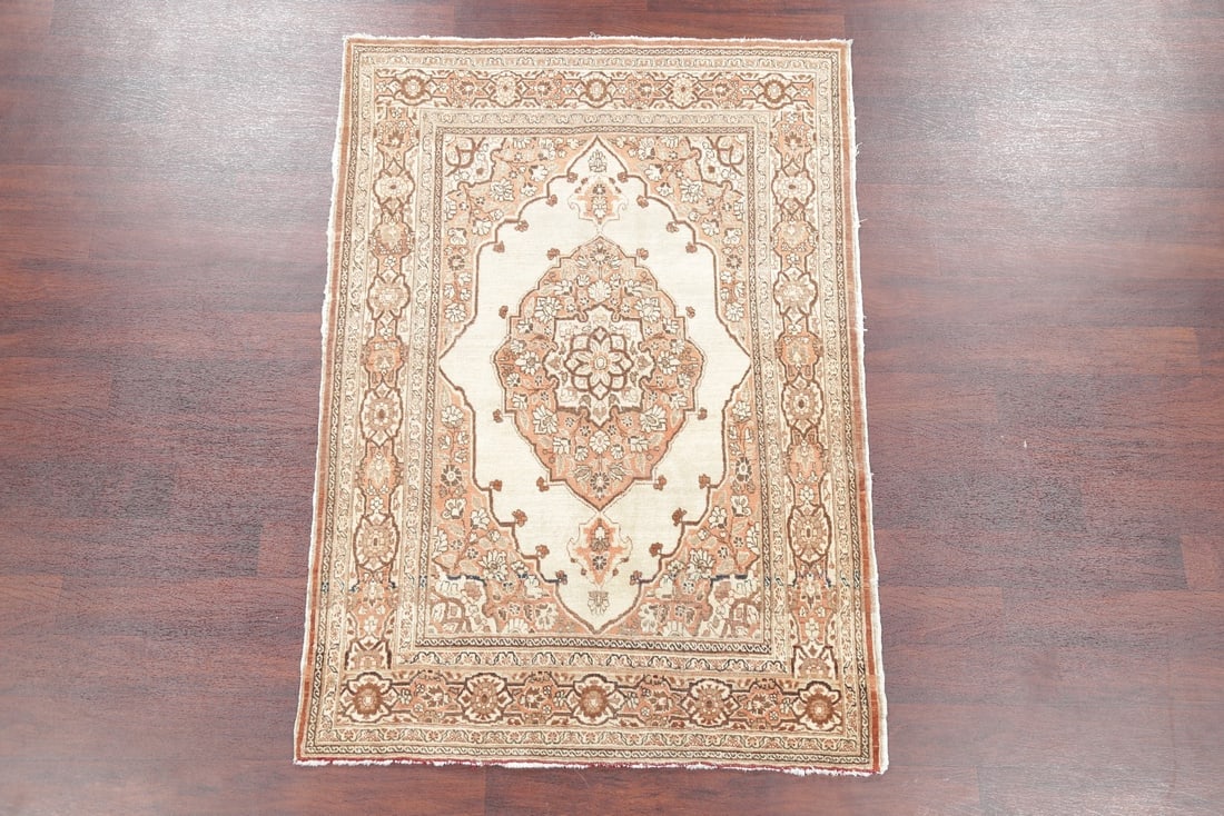 Geometric Ivory 4x6 Tabriz Haj jalili Persian Area Rug - 2