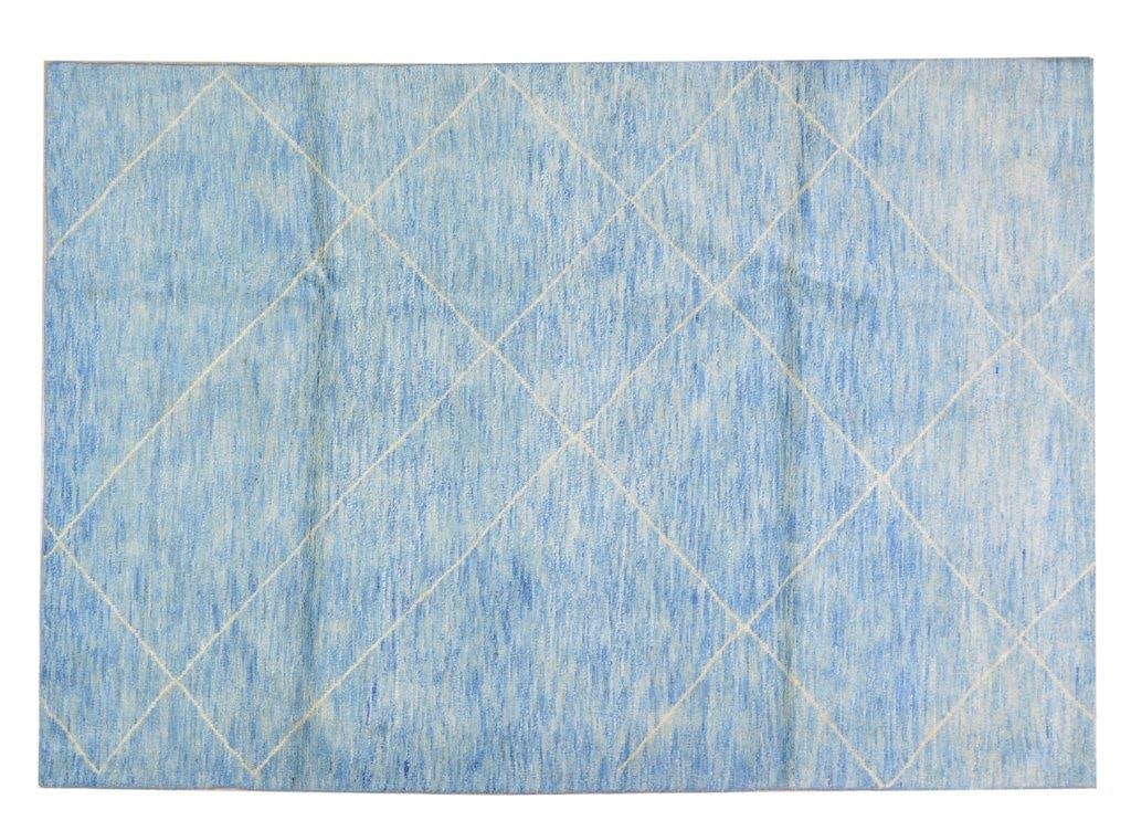 MOROCCAN HAND KNOTTED WOOL RUG: Title: MOROCCAN HAND KNOTTED WOOL RUG Size: 5'6X8 Age: NEW Origin: MOROCCAN Material: WOOL Care: PROFESSIONAL Structure: HAND KNOTTED Design: MOROCCAN Reserve: $700.00 Shipping: Domestic: Shippi