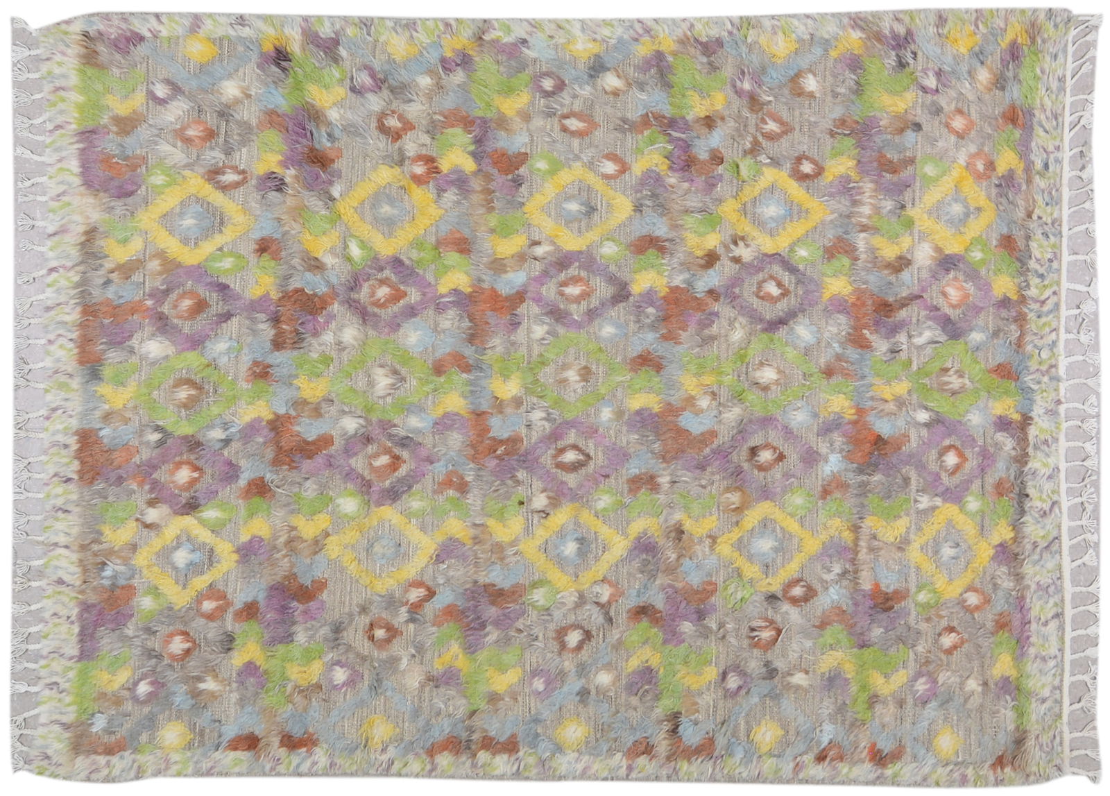 MOROCCAN HAND KNOTTED WOOL RUG: Title: MOROCCAN HAND KNOTTED WOOL RUG Size: 6X8'5 Age: NEW Origin: MOROCCAN Style: AZILAL Material: WOOL Care: PROFESSIONAL Structure: HAND KNOTTED Design: MOROCCAN Reserve: $650.00 Shipping: