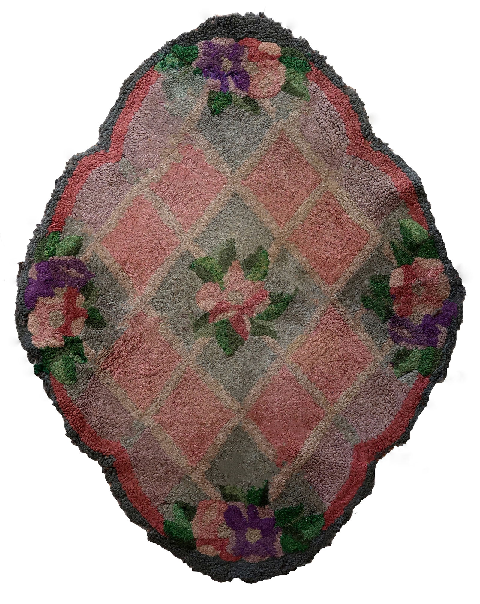 Handmade vintage American Hooked rug 2.9' x 3.7' (90cm x 115cm) 1960s: Title:Handmade vintage American Hooked rug 2.9' x 3.7' (90cm x 115cm) 1960sOrigin:USADimension:2.9' x 3.7' (90cm x 115cm)Materials:woolYear:1960sDescription:Handmade vintage American Hooked rug in