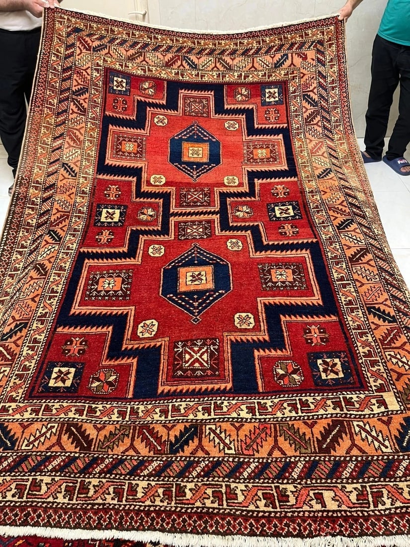 Hand Knotted Persian Tribal Wool Red Azarbaijan Oriental Area Rug 5'5" x 8'2" - 2