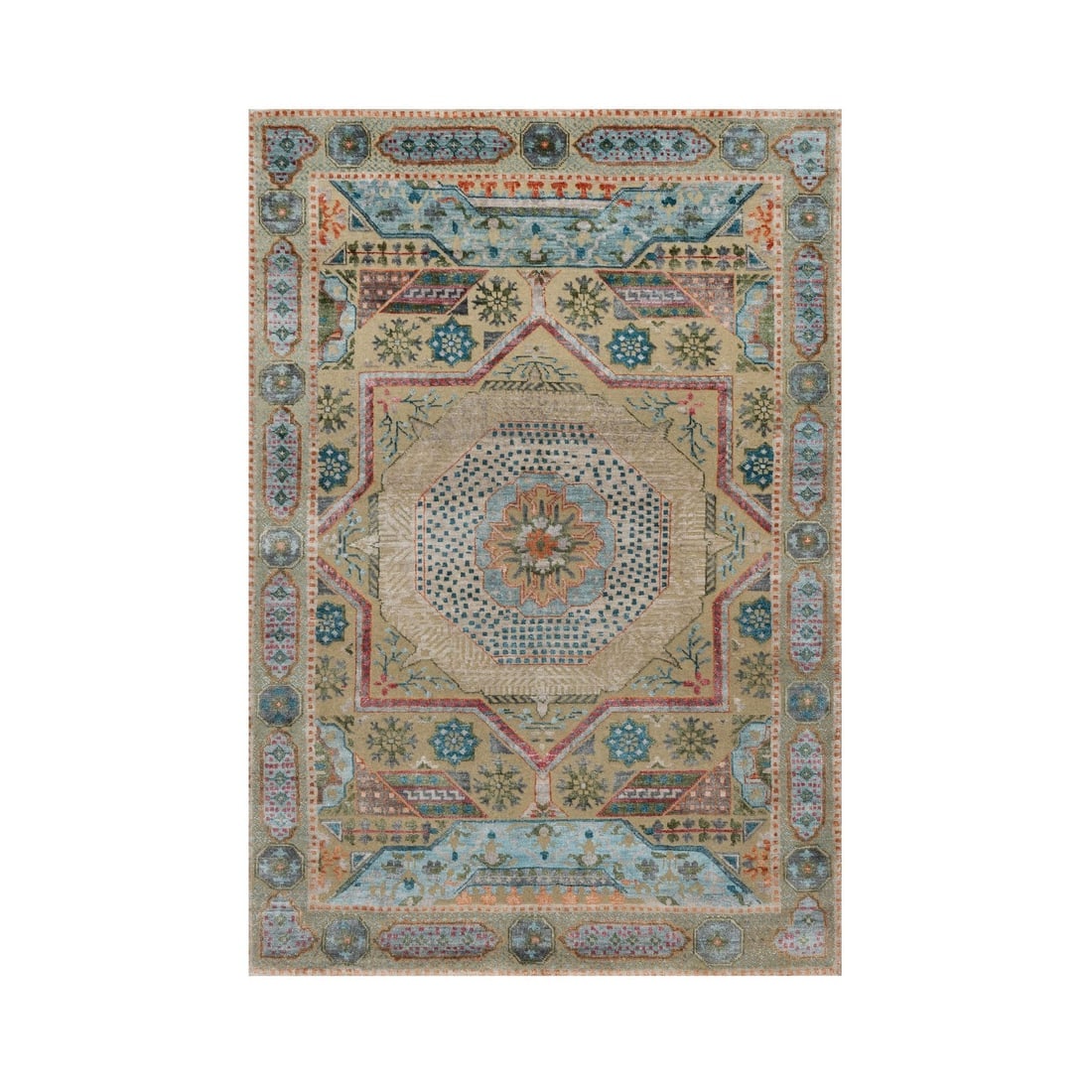 Brown Mamluk Design with Star Medallion Wool and Silk Hand Knotted Rug: Title: Brown Mamluk Design with Star Medallion Wool and Silk Hand Knotted RugDescription: This is a truly genuine one-of-a-kind. It has been Knotted for months and months in the centuries-old weaving