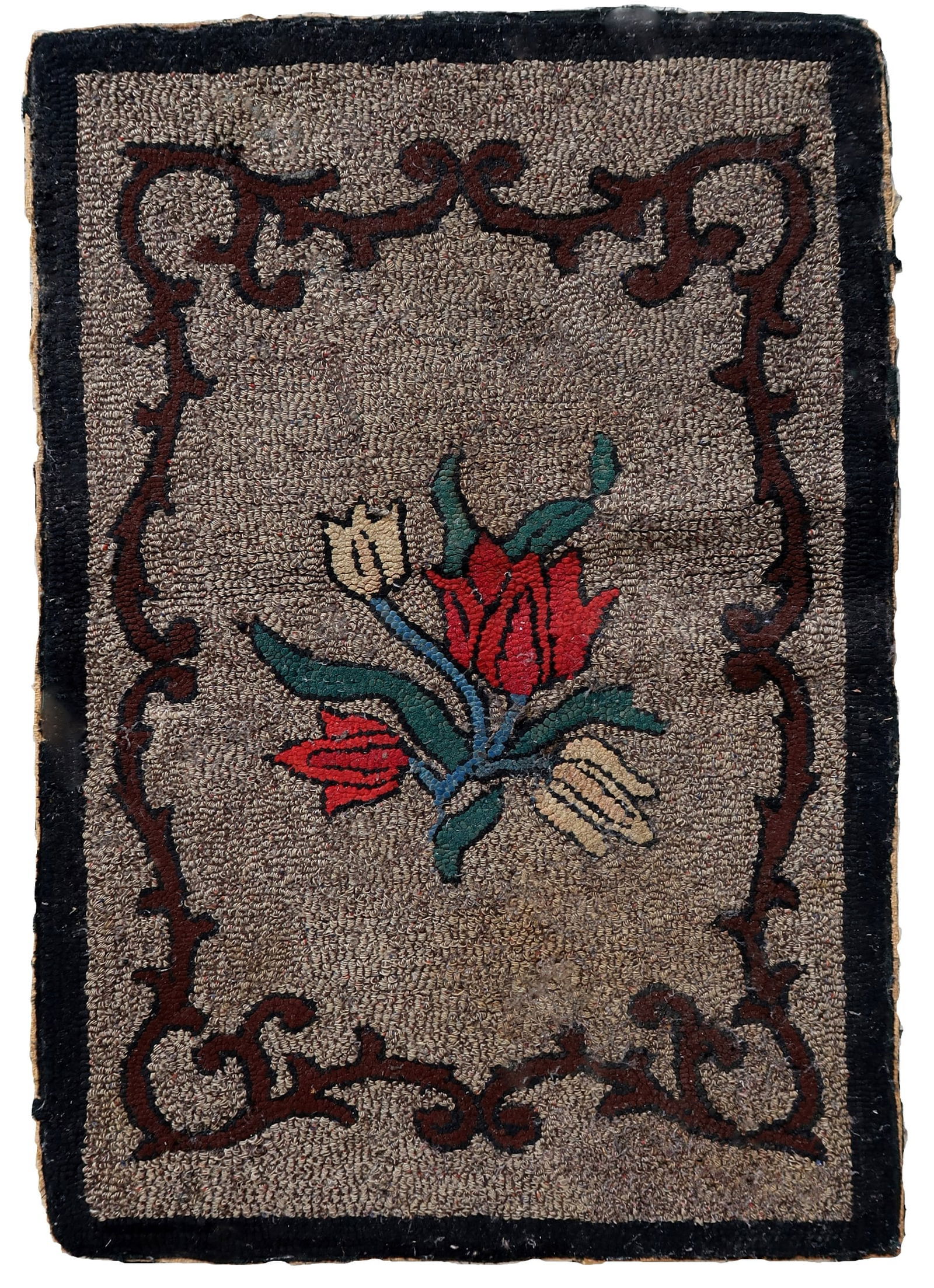Handmade antique American Hooked rug 2' x 3.3' (63cm x 101cm) 1880s (1 of 7)