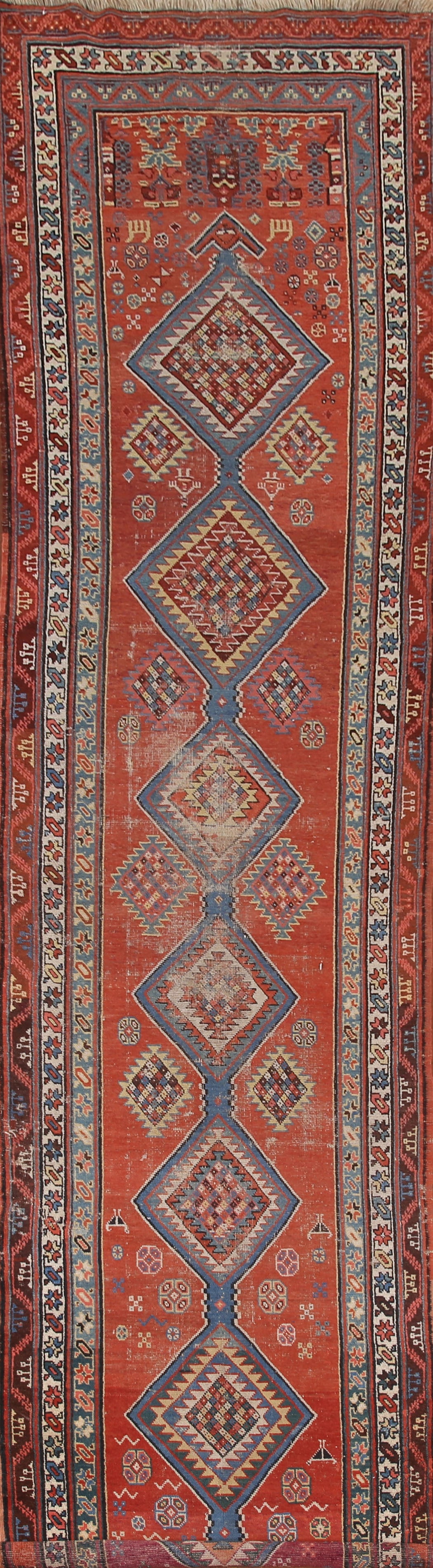 Pre-1900 Heriz Bakhshayesh Vegetable Dye Persian Rug 3x16: Title:Pre-1900 Heriz Bakhshayesh Vegetable Dye Persian Rug 3x16Origin:A Beautiful Genuine Iran ( Persia ) Heriz (Bakhshayesh) rug is Hand Knotted by skillful weavers in Iran ( Persia ) with 100% Wool