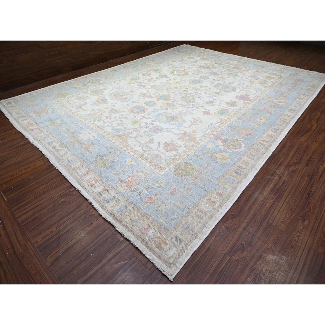 Ivory Afghan Angora Oushak Hand Knotted Wool Oversized Rug - 3