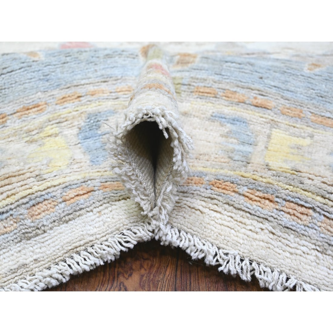 Ivory Afghan Angora Oushak Hand Knotted Wool Oversized Rug - 5