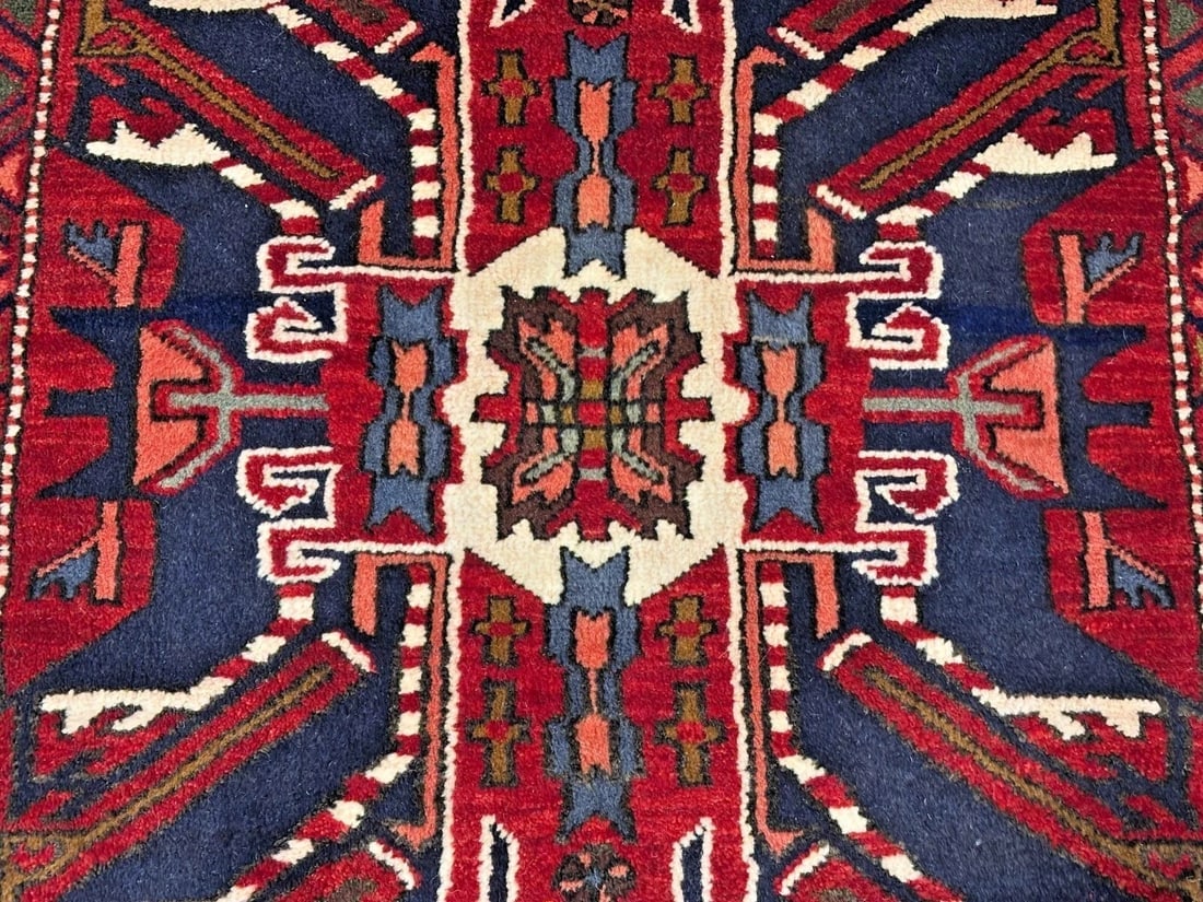 Hand-Knotted Karajeh Runner Red Wool Tribal Geometric Oriental Rug 3'7" x 9'8" - 5