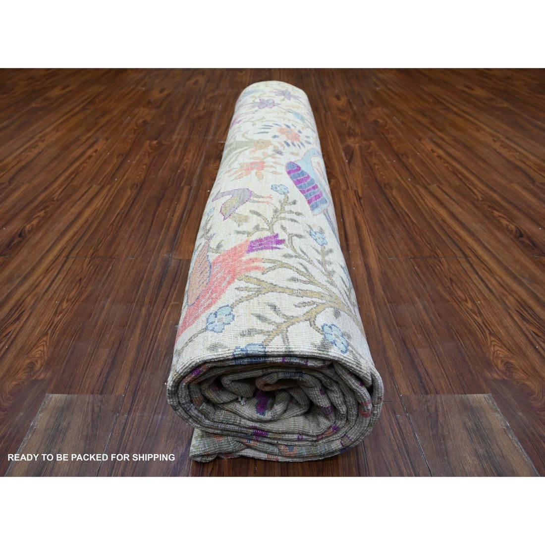 Lexicon Ivory Birds of Paradise Peshawar Wool Hand Knotted Rug - 9