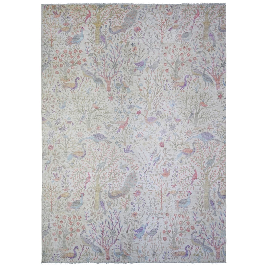 Lexicon Ivory Birds of Paradise Peshawar Wool Hand Knotted Rug: Title: Lexicon Ivory Birds of Paradise Peshawar Wool Hand Knotted RugDescription: This is a truly genuine one-of-a-kind. It has been Knotted for months and months in the centuries-old weaving
