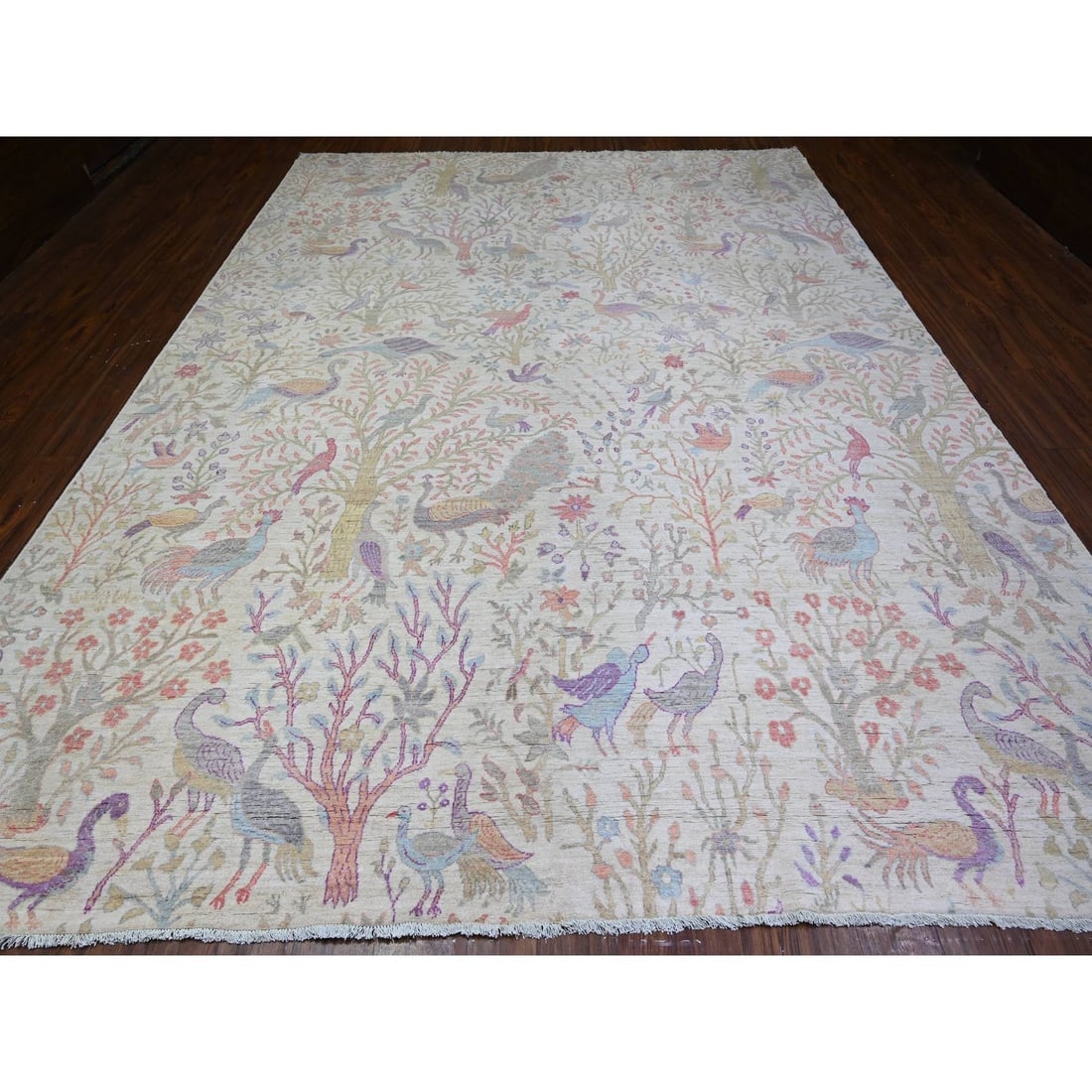 Lexicon Ivory Birds of Paradise Peshawar Wool Hand Knotted Rug - 2