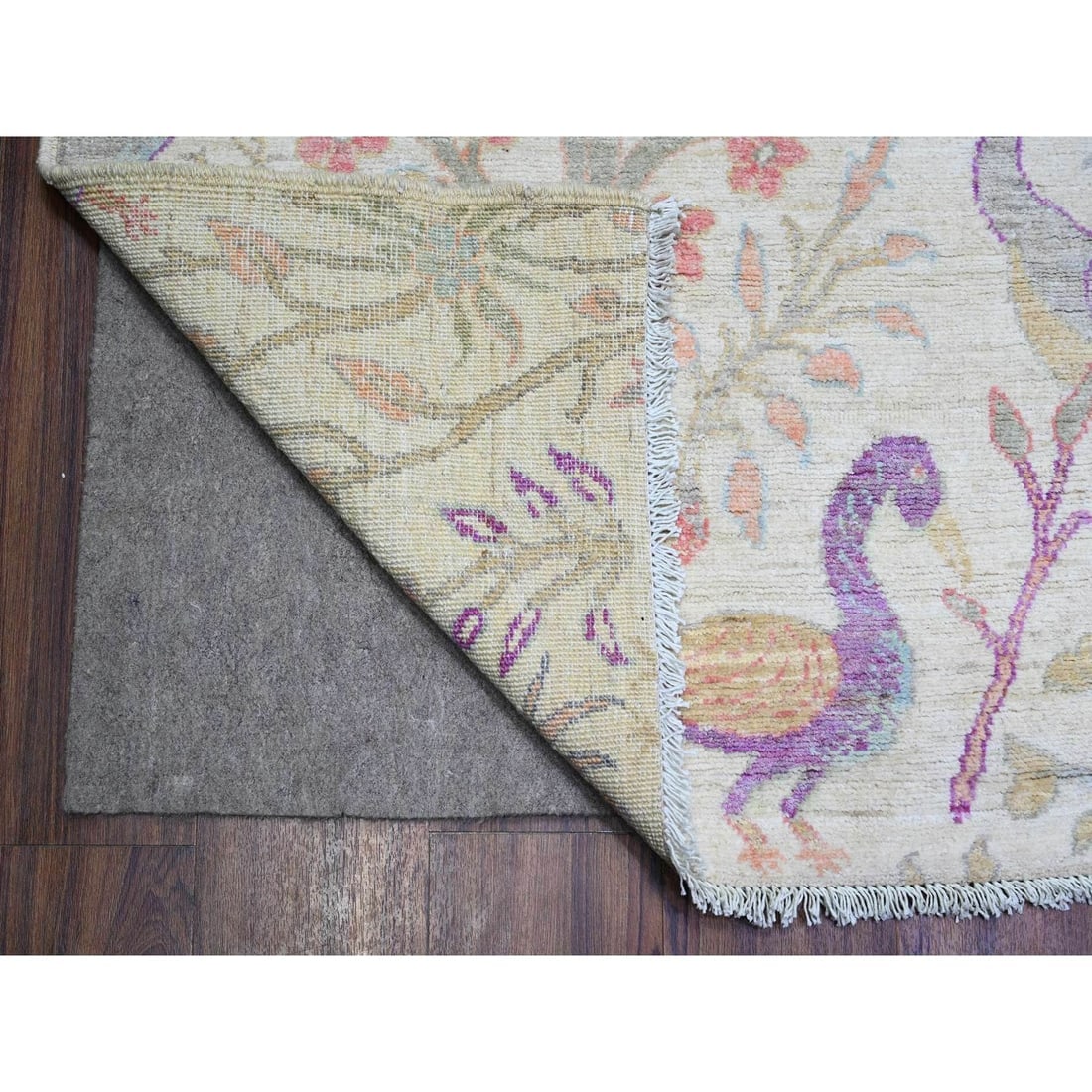 Lexicon Ivory Birds of Paradise Peshawar Wool Hand Knotted Rug - 4