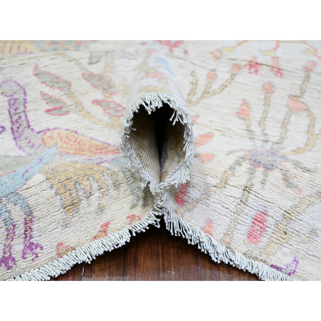 Lexicon Ivory Birds of Paradise Peshawar Wool Hand Knotted Rug - 5