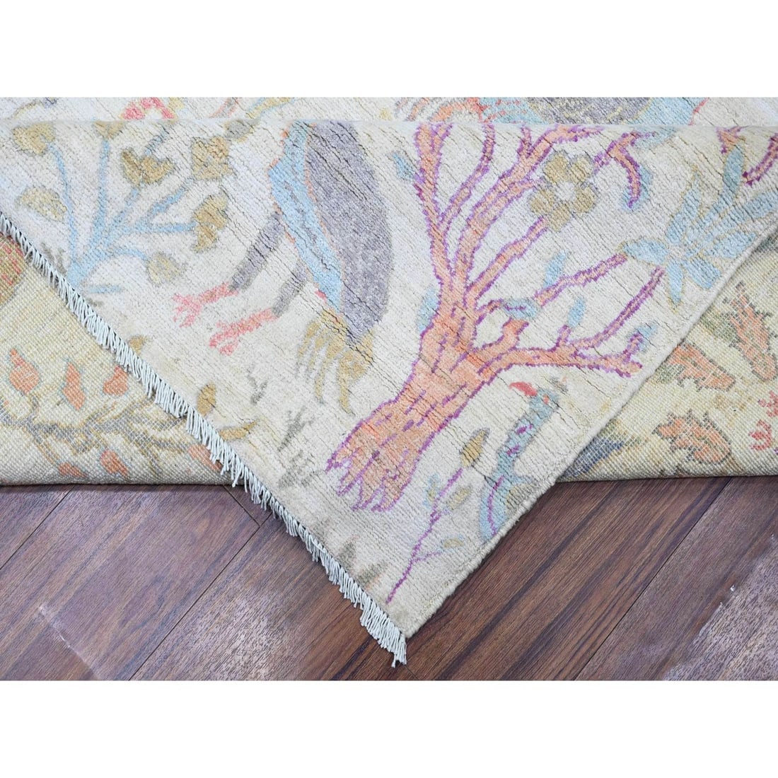 Lexicon Ivory Birds of Paradise Peshawar Wool Hand Knotted Rug - 6