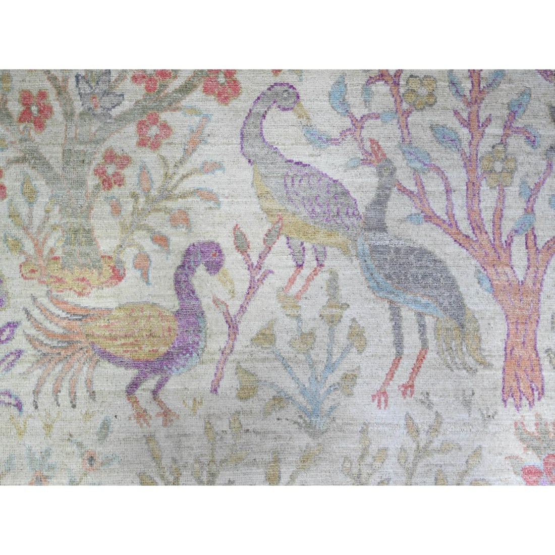 Lexicon Ivory Birds of Paradise Peshawar Wool Hand Knotted Rug - 8