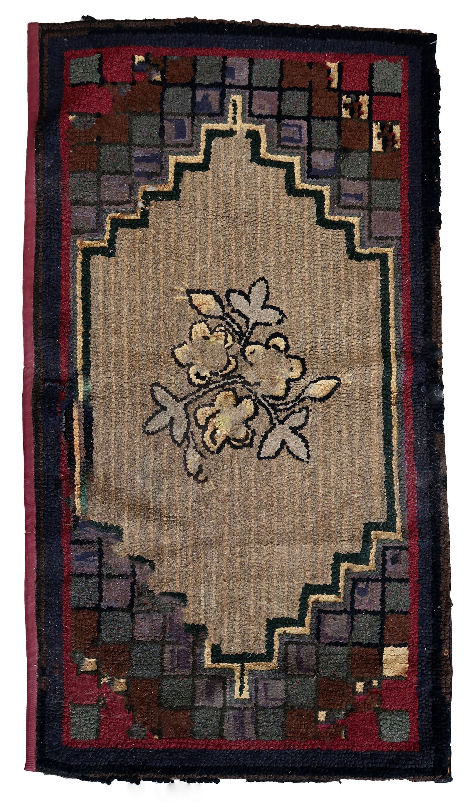 Handmade antique American Hooked rug 2.1' x 4' (67cm x 122cm) 1880s (1 of 10)