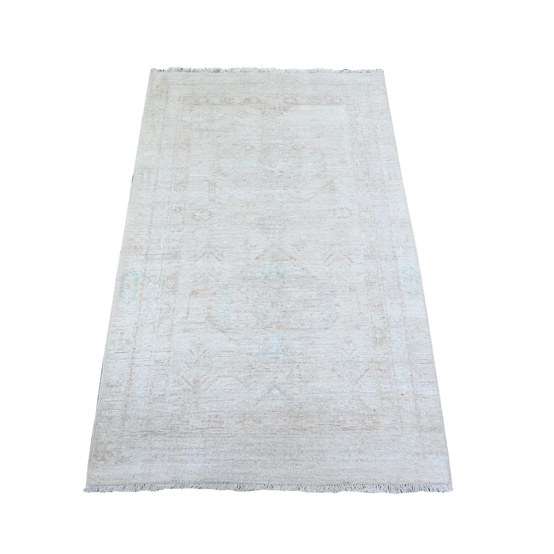 Pearl White, Hand Knotted, 100% Wool, White Wash Peshawar Rug: Title: Pearl White, Hand Knotted, 100% Wool, White Wash Peshawar RugDescription: This is a truly genuine one-of-a-kind. It has been Knotted for months and months in the centuries-old weaving