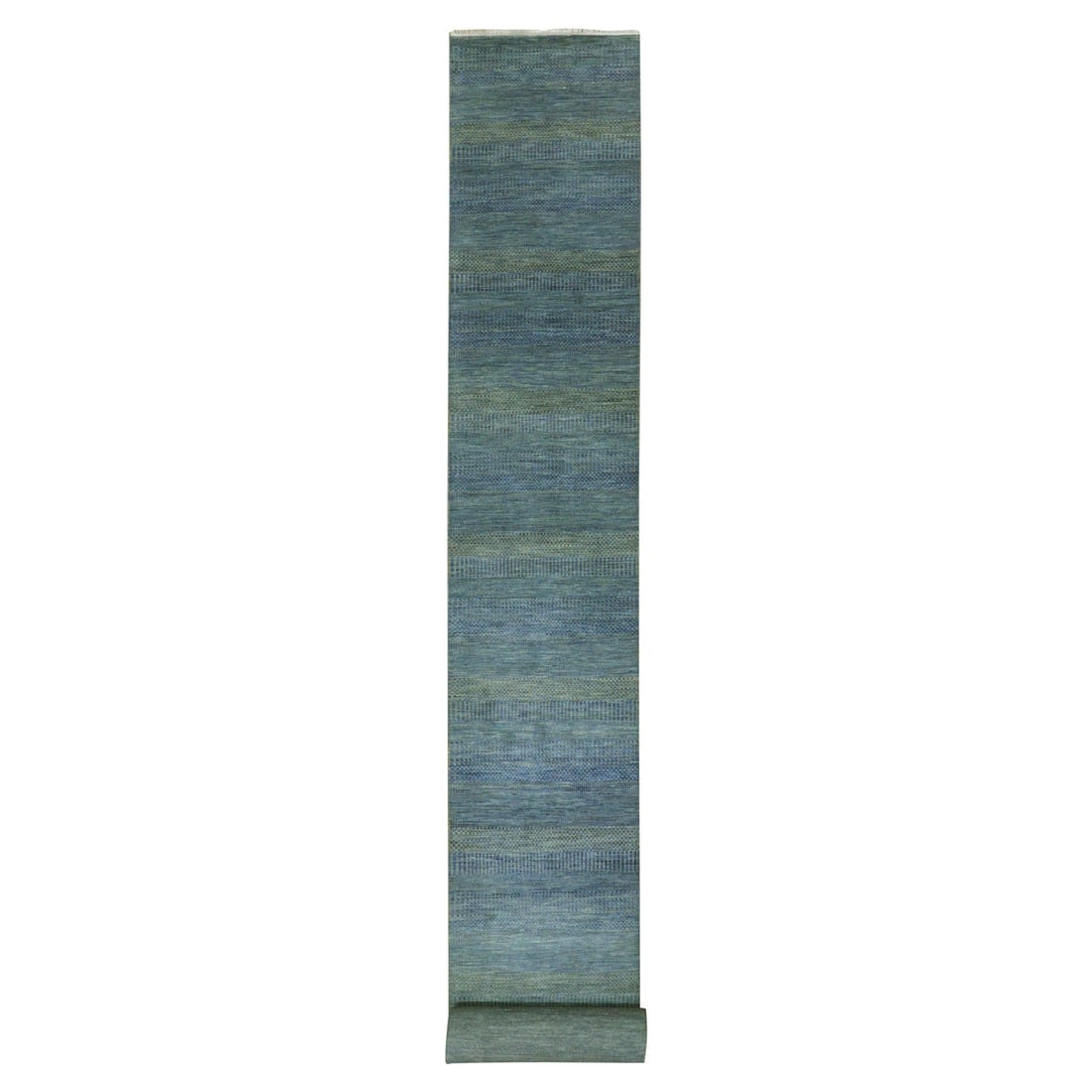 Aegean Blue Grass Design Hand Knotted Dyed Wool XL Runner Rug: Title: Aegean Blue Grass Design Hand Knotted Dyed Wool XL Runner RugDescription: This is a truly genuine one-of-a-kind. It has been Knotted for months and months in the centuries-old weaving