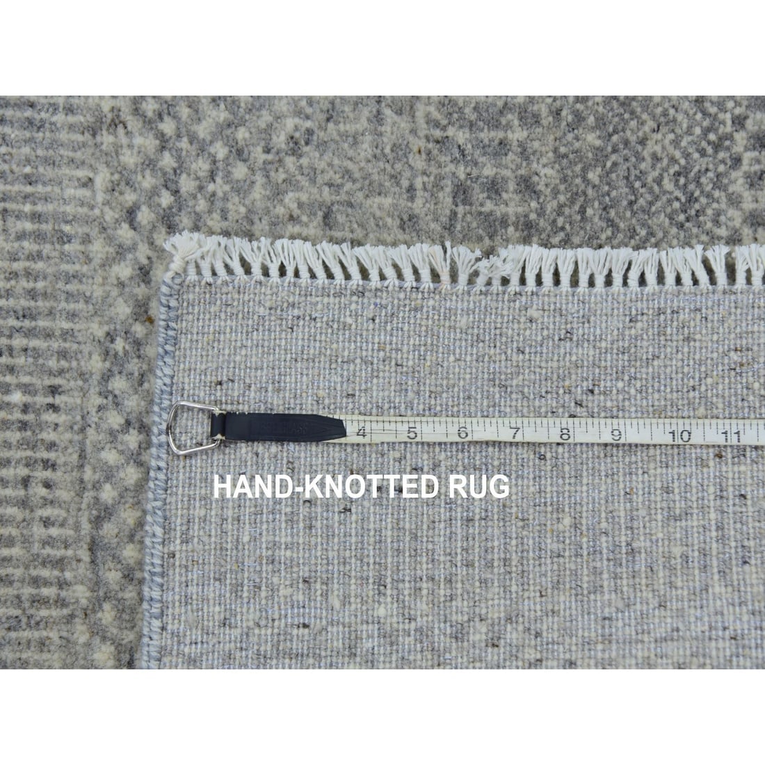 Limestone Gray Hand Knotted Undyed Wool XL Runner Grass Oriental Rug - 7