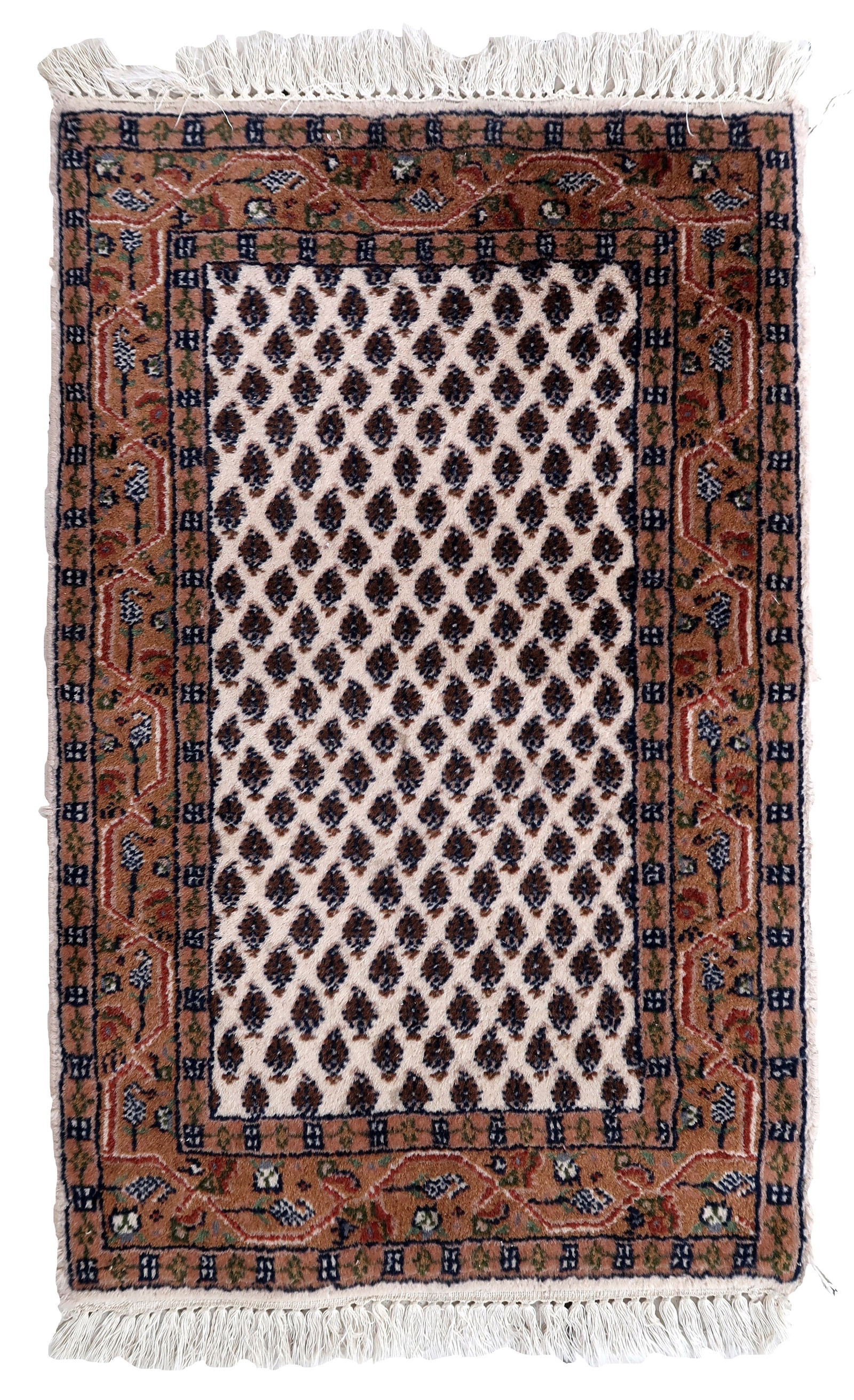 Handmade vintage Indian Seraband rug 1.8' x 2.9' (56cm x 89cm) 1970s: Title:Handmade vintage Indian Seraband rug 1.8' x 2.9' (56cm x 89cm) 1970sOrigin:IndiaDimension:1.8' x 2.9' (56cm x 89cm)Materials:woolYear:1970sDescription:Handmade vintage Indian Seraband rug in