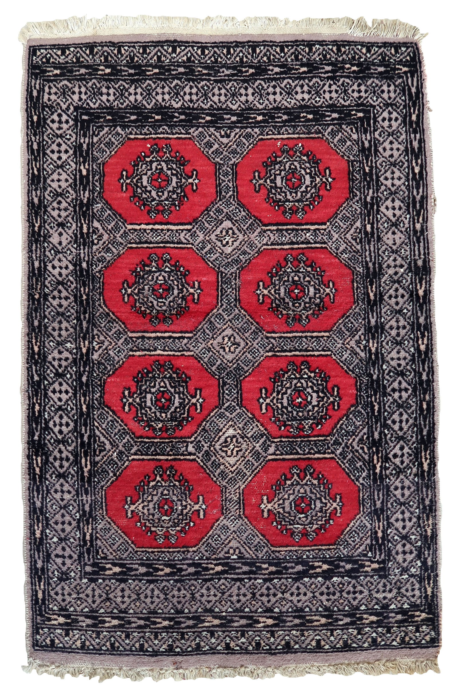Handmade vintage Uzbek Bukhara rug 2.7' x 4.1' (84cm x 127cm) 1970s (1 of 11)