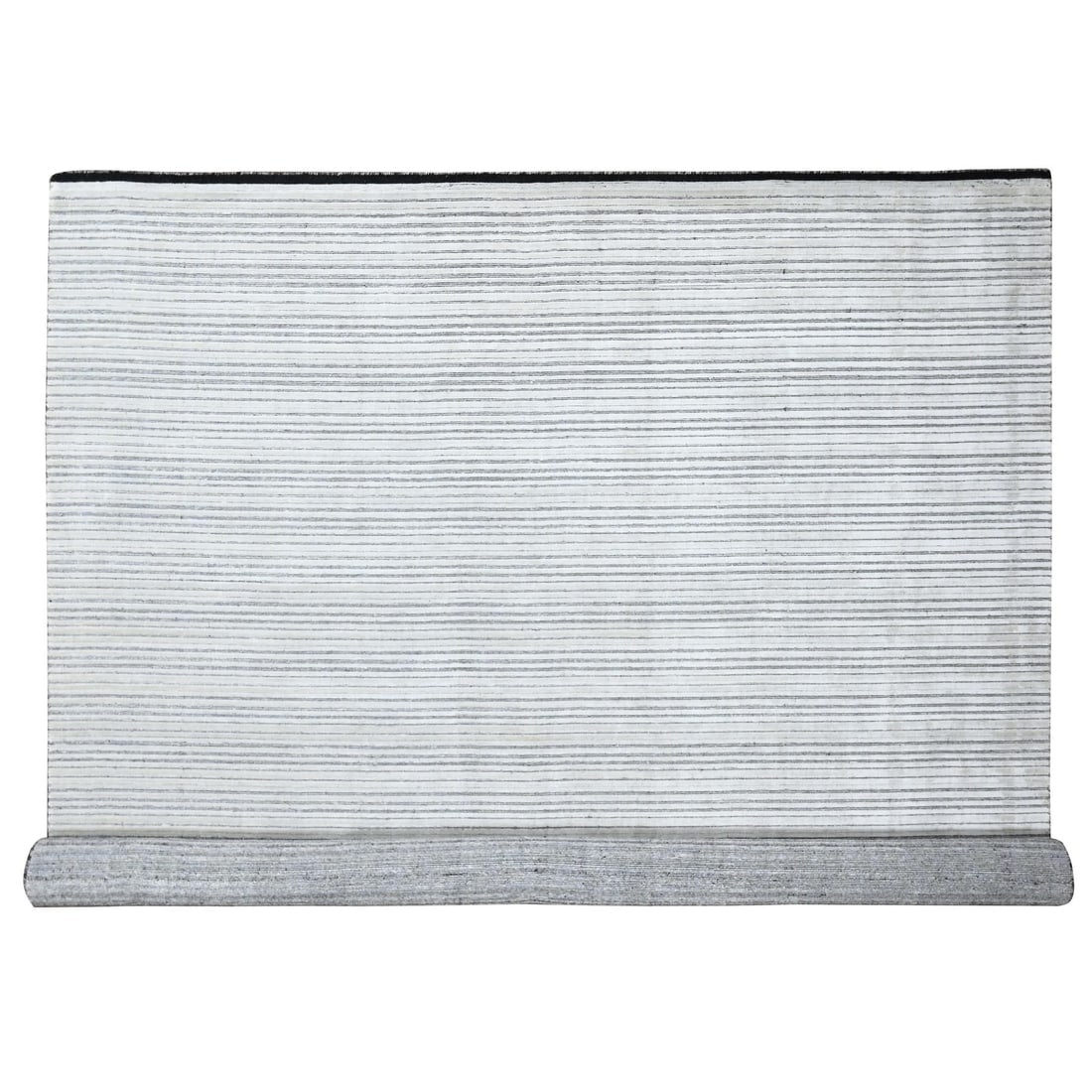 White and Black Wool and Silk Hand Loomed Modern Oversized Rug: Title: White and Black Wool and Silk Hand Loomed Modern Oversized RugDescription: This is a truly genuine one-of-a-kind. It has been Knotted for months and months in the centuries-old weaving