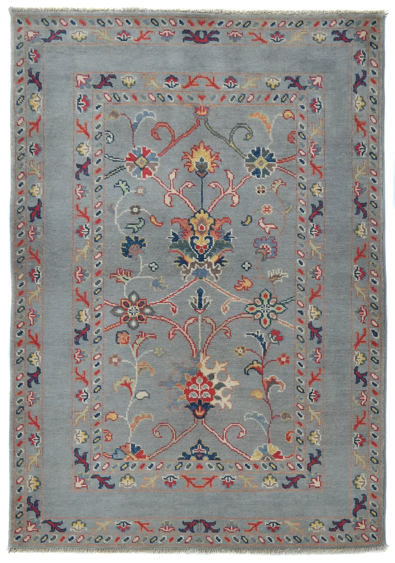 Gray Floral Modern 3X5 Kazak Pakistan Rug: Title: Gray Floral Modern 3X5 Kazak Pakistan RugDescription:Hand Knotted 3X5 gray Oriental rug made with vegetable dyes (fine wool pile and cotton foundation), exceptional knot count, and appealing