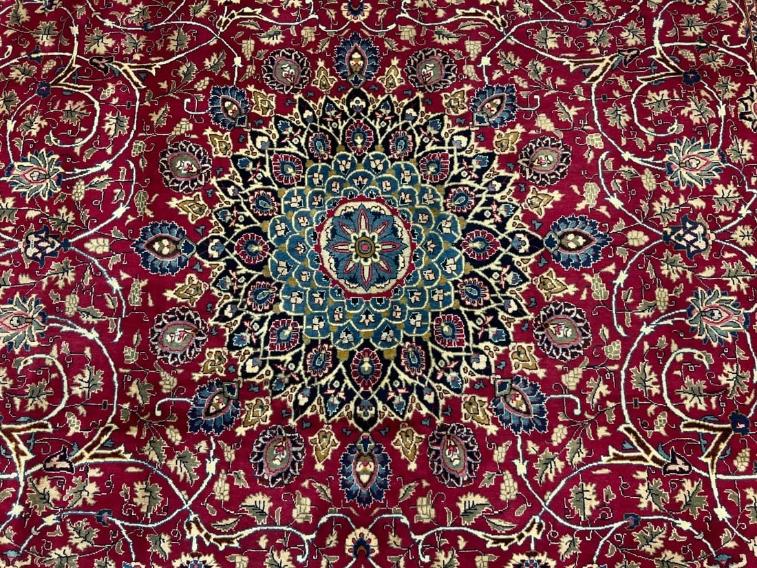 Hand Knotted Persian Kashmar Rug Magenta Red Wool 9'10" x 12'9" Area Carpet - 6