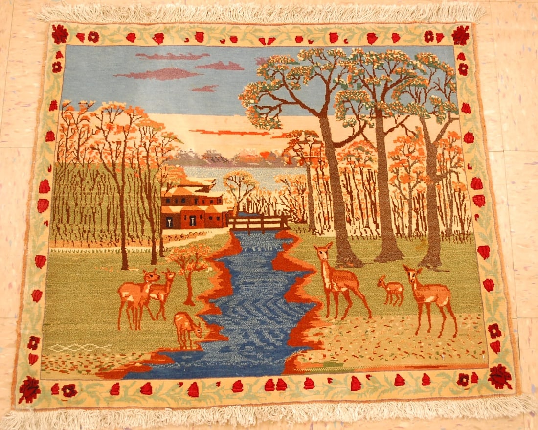 Persian ISFAHAN RUG 2'4" x 2'9": Title: Persian ISFAHAN RUG 2'4" x 2'9" Description:OLD, SEMI ANTIQUE PRE- PRE-REVOLUTION WOVEN DURING LATE SHAH ERA MUST SEE BEAUTY HIGH KPSI WITH KORK WOOL WOVEN ON SILK FOUNDATION Persian ISPHAHAN