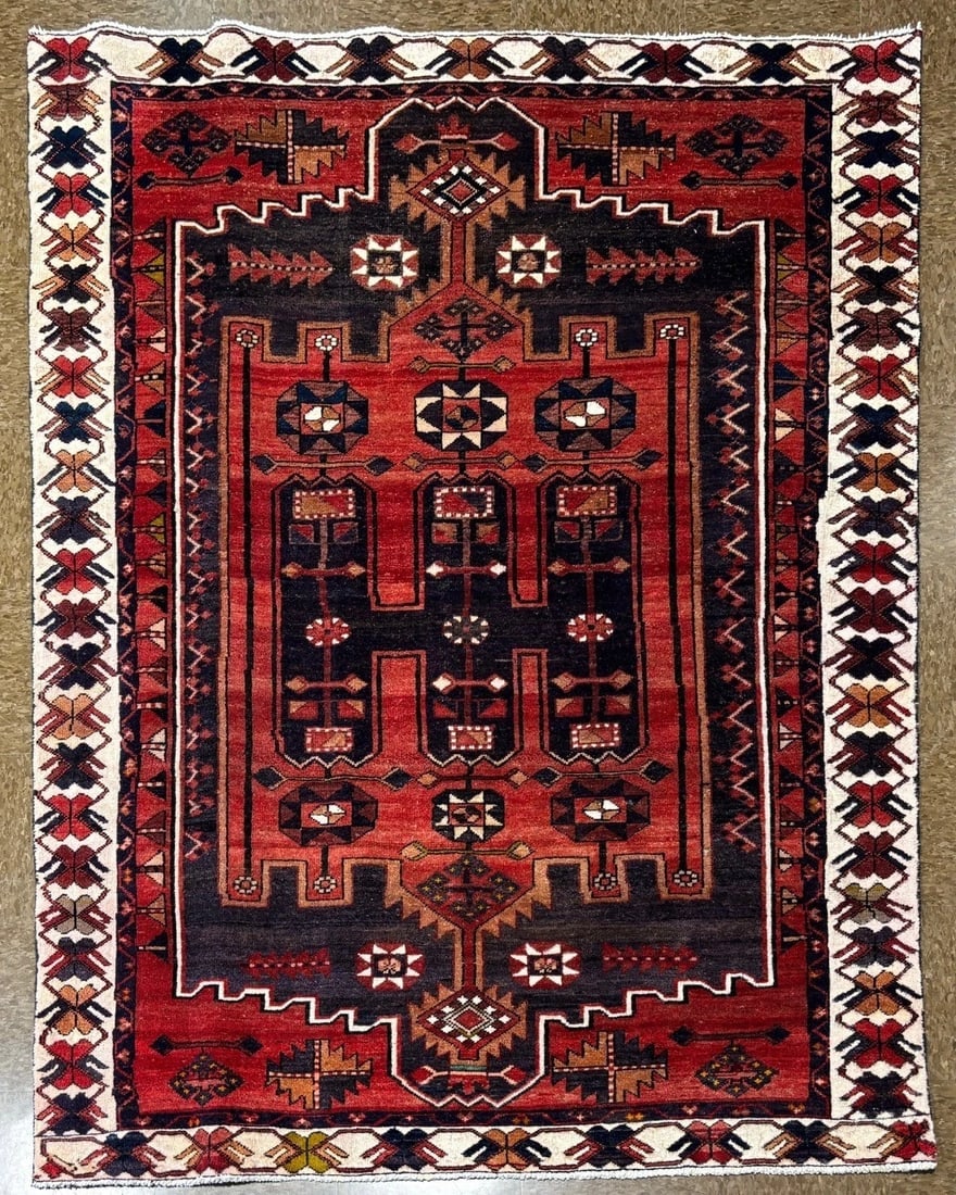Hand-Knotted Persian Bakhtiari Tribal Geometric Wool Red Oriental Area Rug 5' x 6'11" - 13