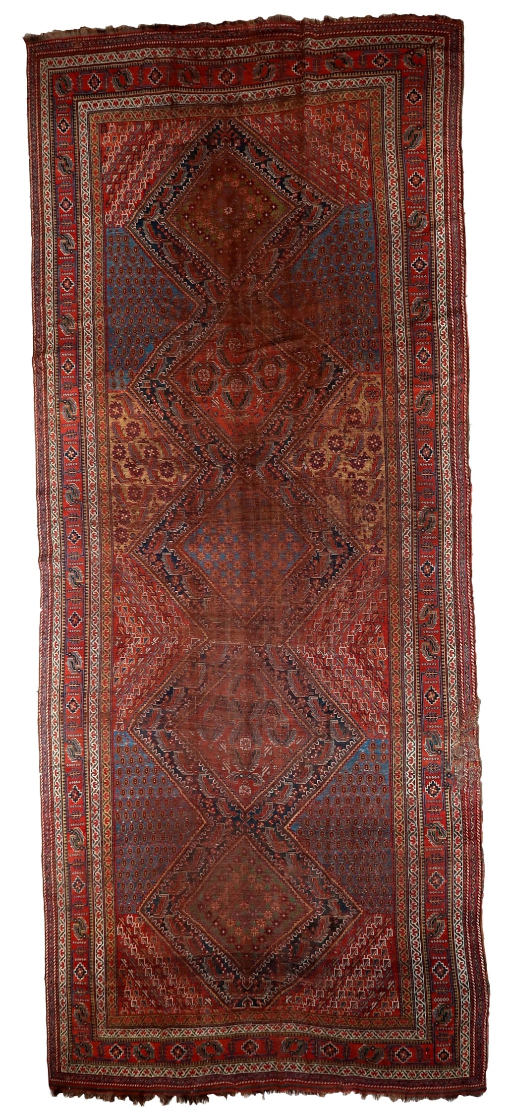 Handmade antique Persian Khamseh distressed rug 6.8' x 16.6' (210cm x 507cm) 1880s (1 of 12)