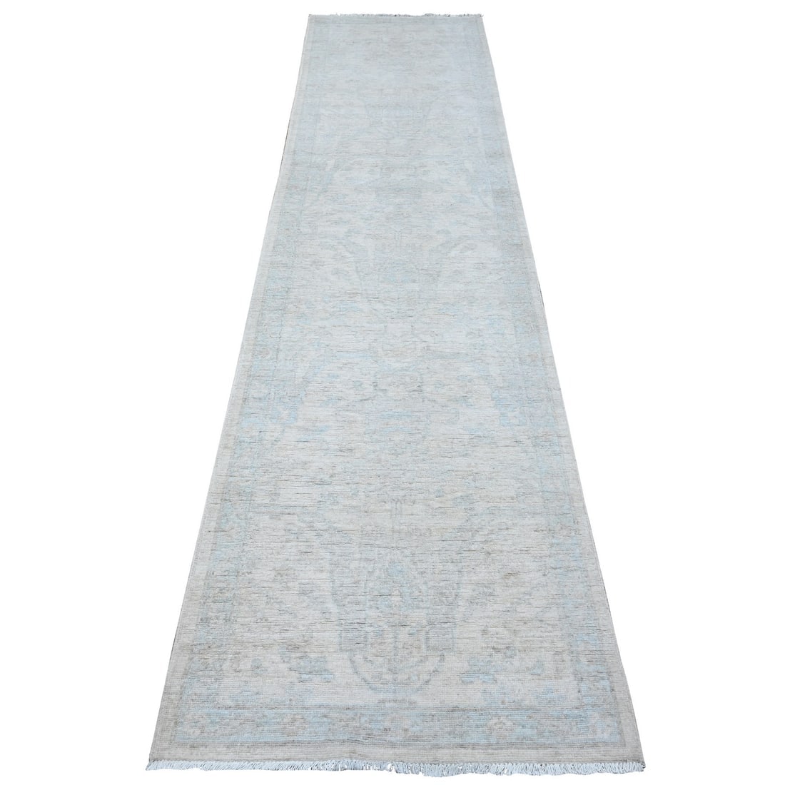 Ivory Hand Knotted Pure Wool Washed Out Peshawar Runner Oriental Rug (1 of 6)