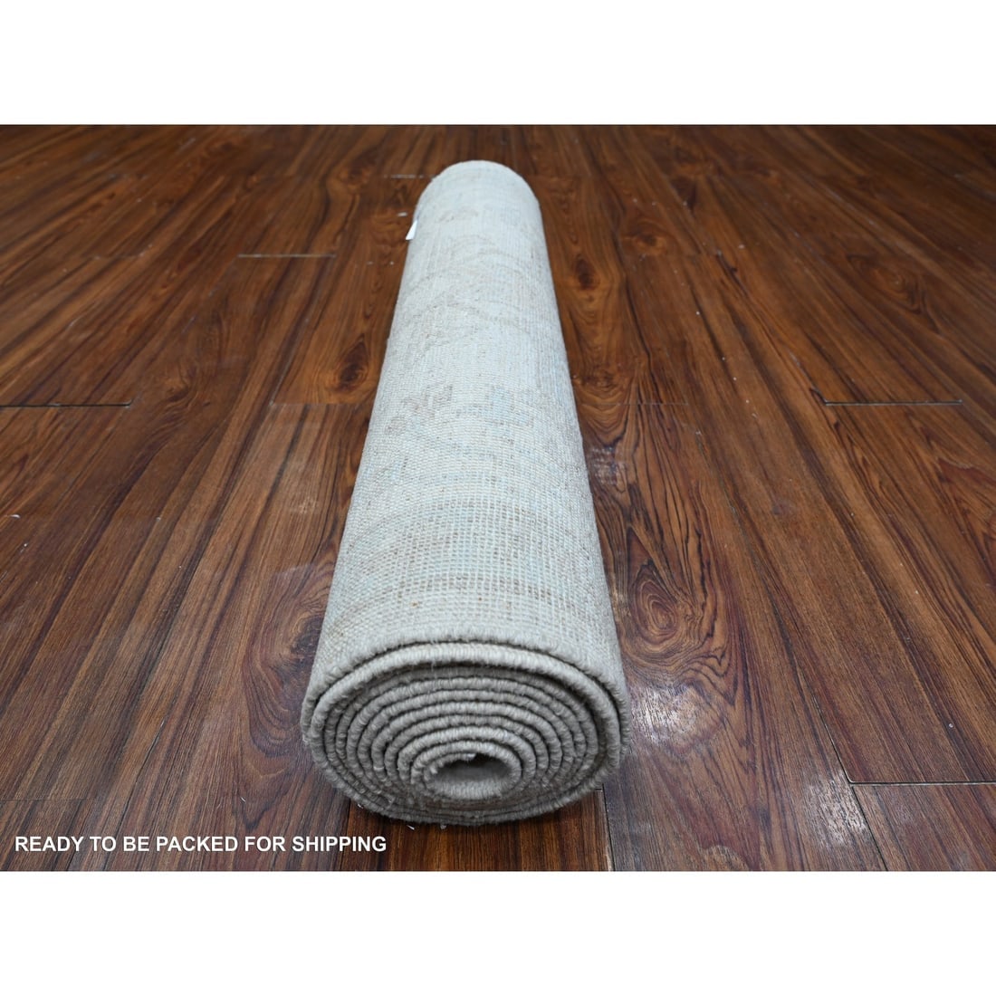 Ivory Hand Knotted Pure Wool Washed Out Peshawar Runner Oriental Rug - 4