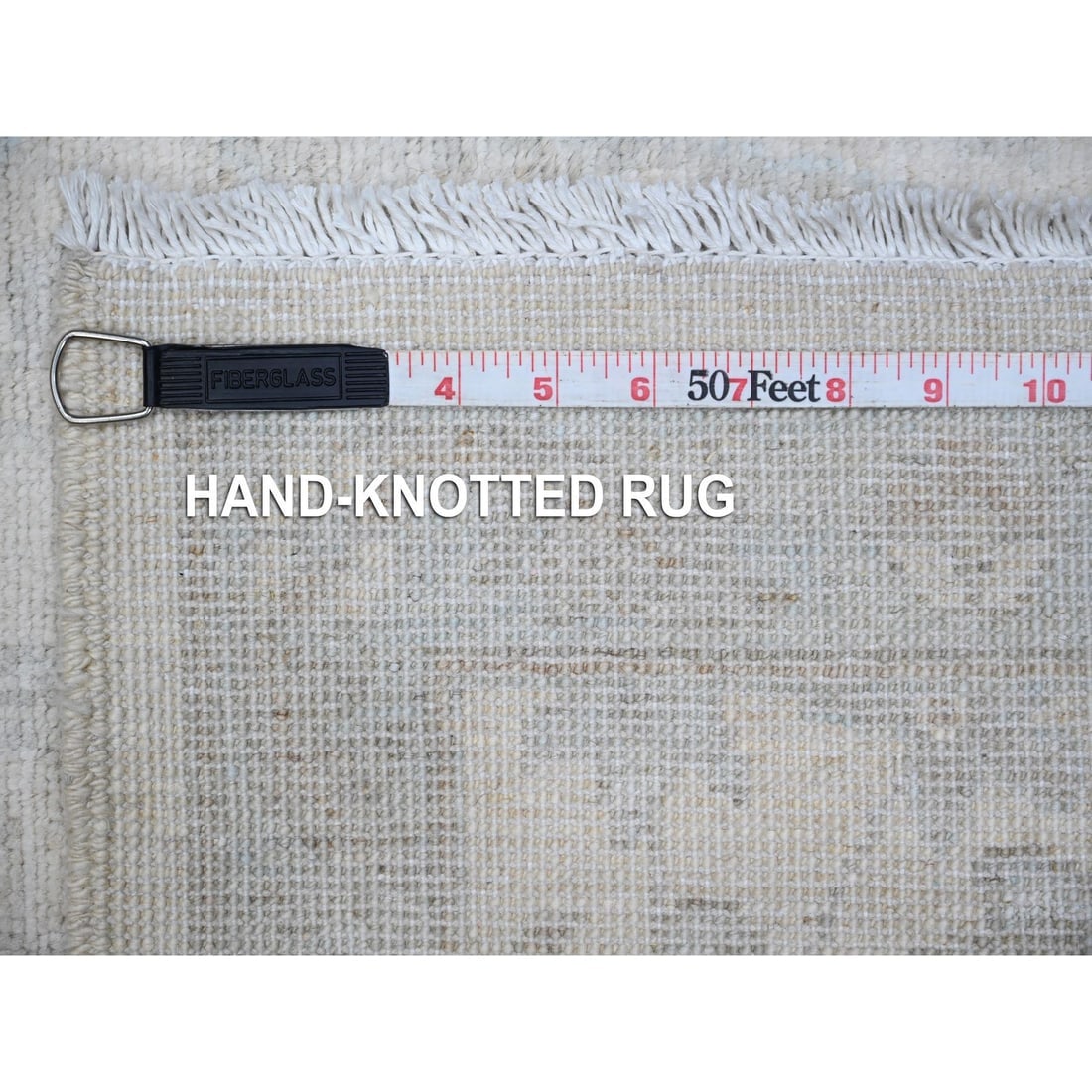 Ivory Hand Knotted Pure Wool Washed Out Peshawar Runner Oriental Rug - 6